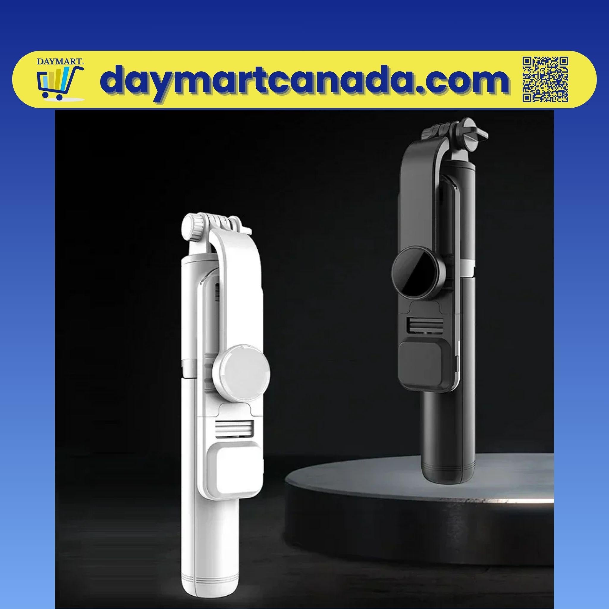 Selfie stick tripod adjusted at different angles demonstrating flexible photography positions