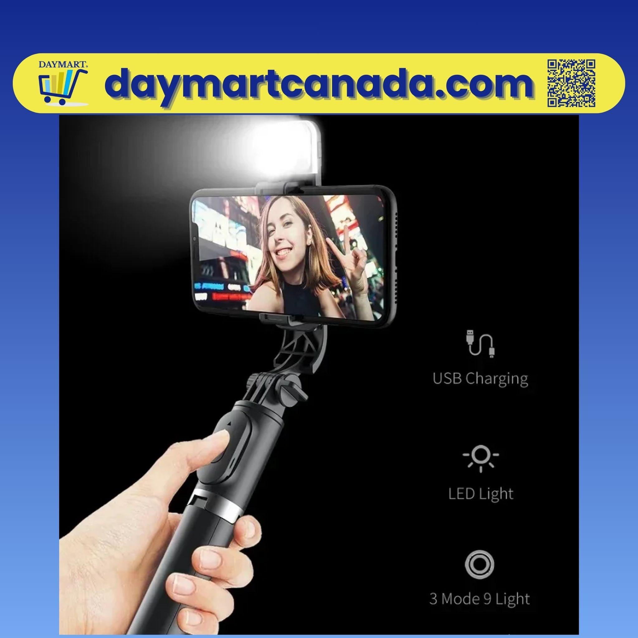 Close-up of the LED fill light turned on, illuminating the smartphone for perfect selfies
