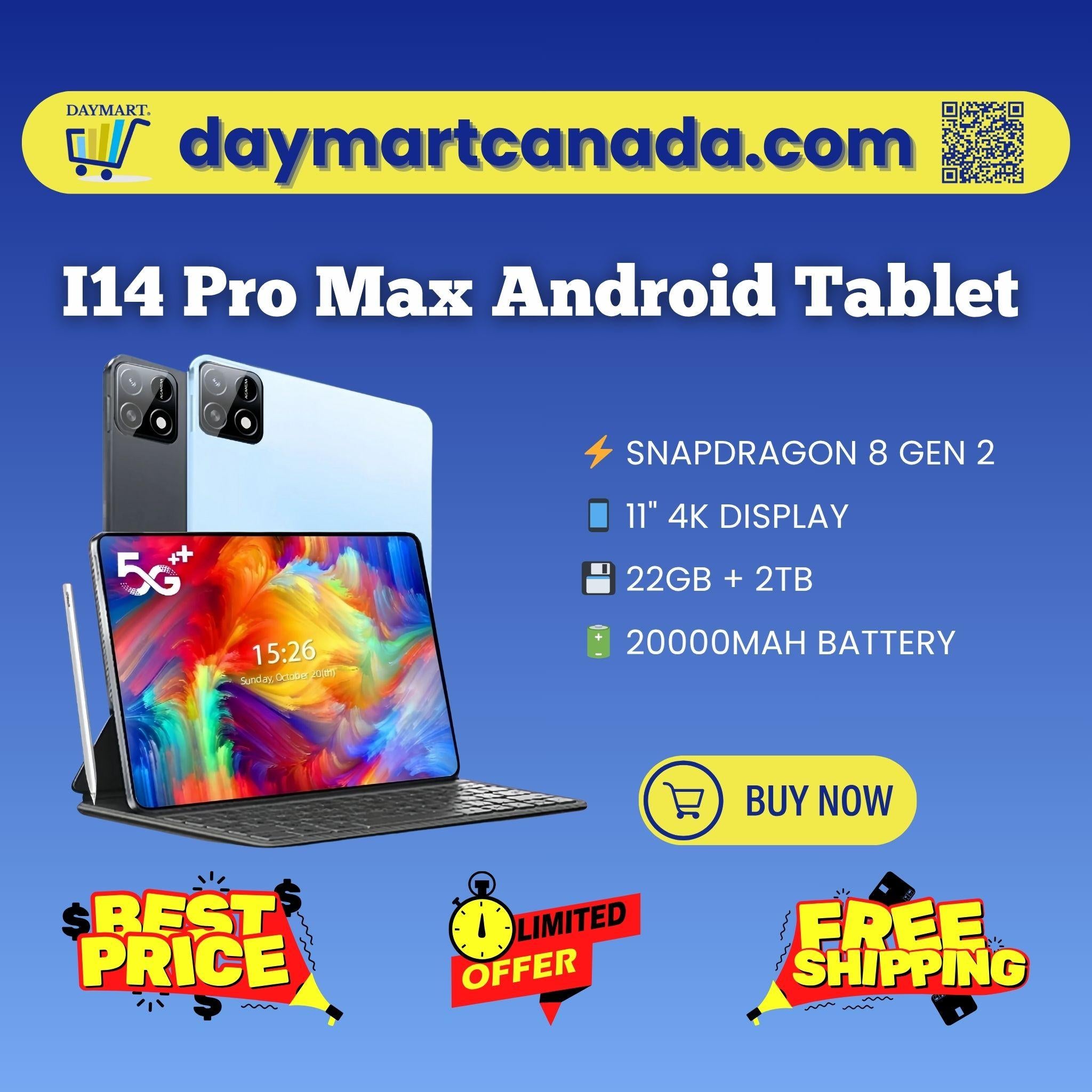 Front view of Android 14 Pad 7S Pro Tablet showing 11-inch 4K display in black color