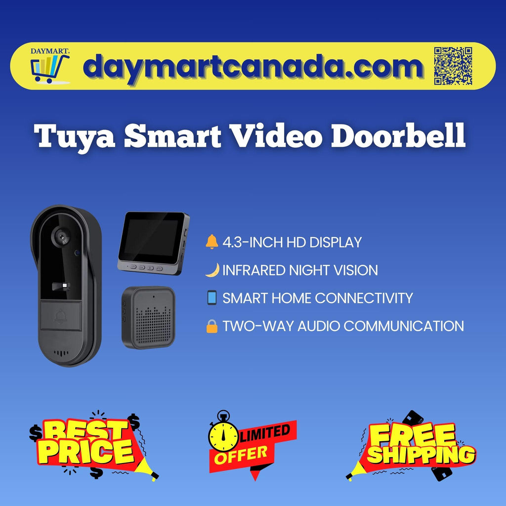 Front view of Tuya Smart Video Doorbell highlighting 4.3-inch HD display and sleek design for home security

