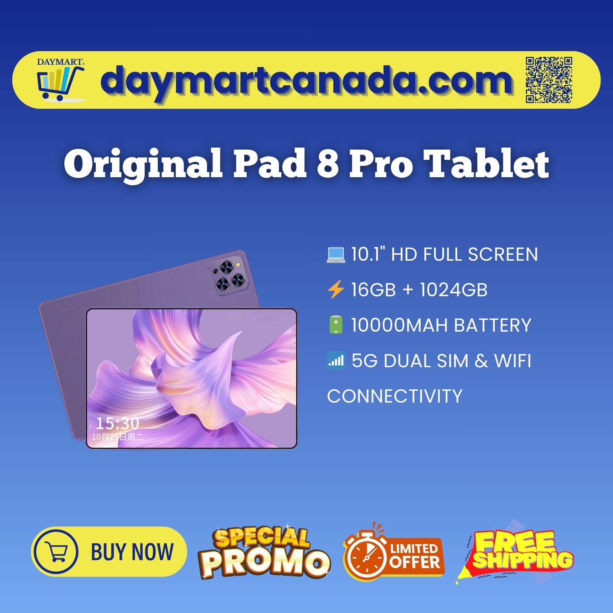 Front view of Original Pad 8 Pro Tablet showing full 10.1-inch HD display