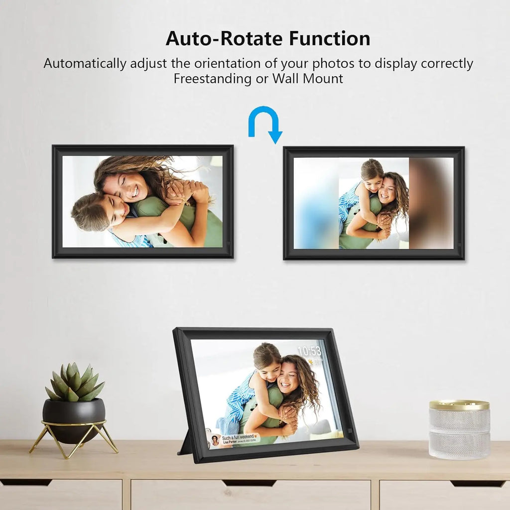 FRAMEO Digital Photo Frame WiFi 32GB 10.1 Inch 1280x800 IPS Touch Screen Digital Picture Frame Easy Setup Share Photo or Video