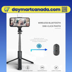 Selfie stick folded into a compact size for easy portability and travel