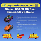 Front view of Xiaomi D88 Drone showing 8K dual camera and 5G VR feature