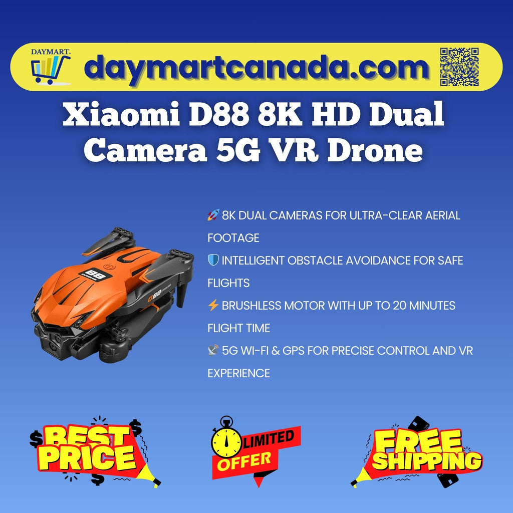 Front view of Xiaomi D88 Drone in Orange showing 8K dual camera and 5G VR feature