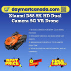 Front view of Xiaomi D88 Drone in Orange showing 8K dual camera and 5G VR feature