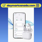 Air Pro Earphones displayed with smartphone for Bluetooth pairing