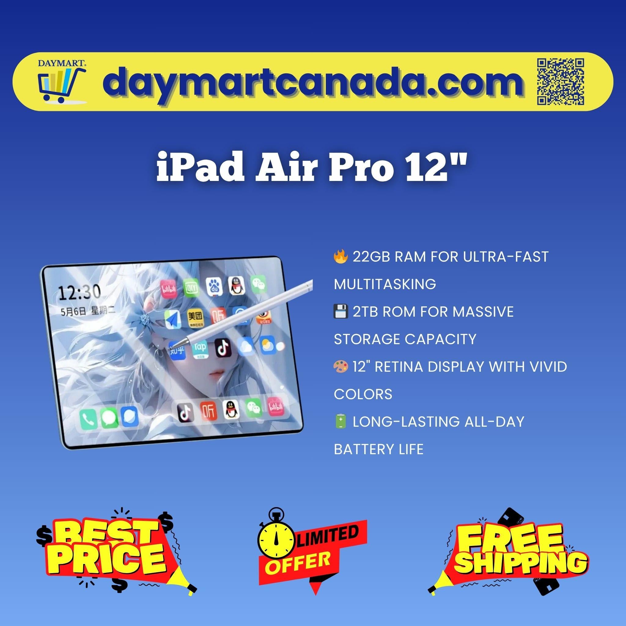 Front view of iPad Air Pro Tablet showing 12-inch 2TB display